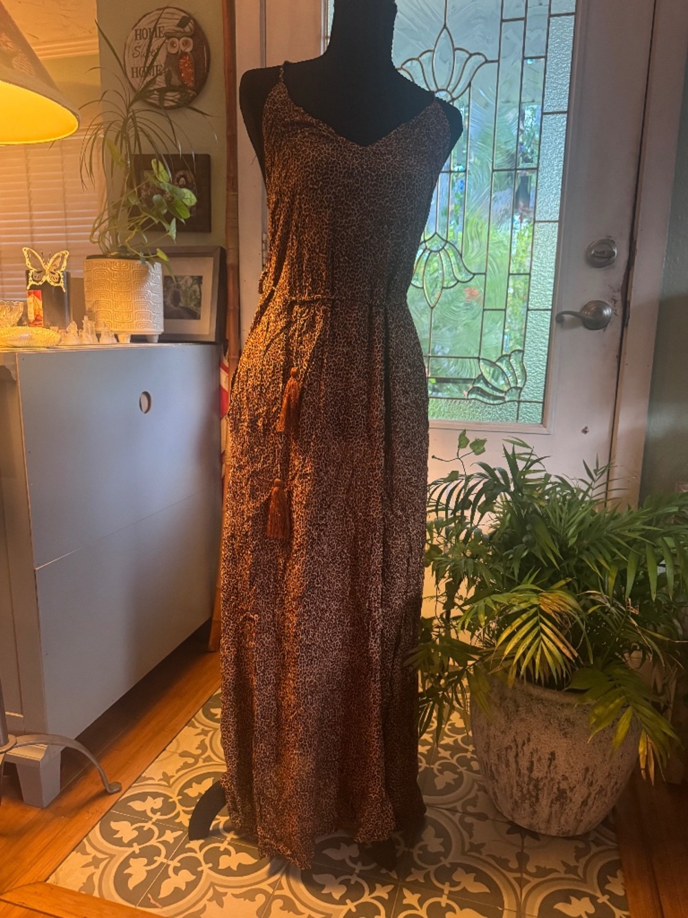 New w Tags - Aila Blue Leopard Maxi Dress, Size Medium